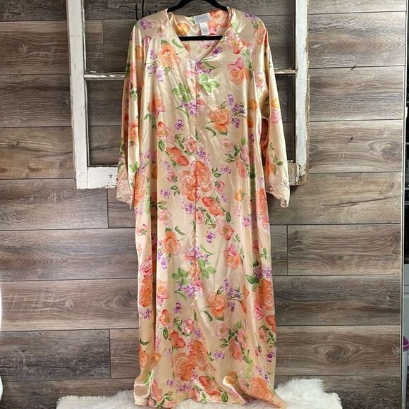 CABERNET SLEEPWEAR Ladies Nightgown House Dress Floral Classy Gown Sz L  Peach - Picture 1 of 10